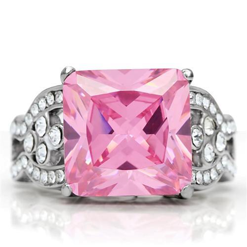 High polished (no plating) Stainless Steel Ring with AAA Grade CZ in Rose