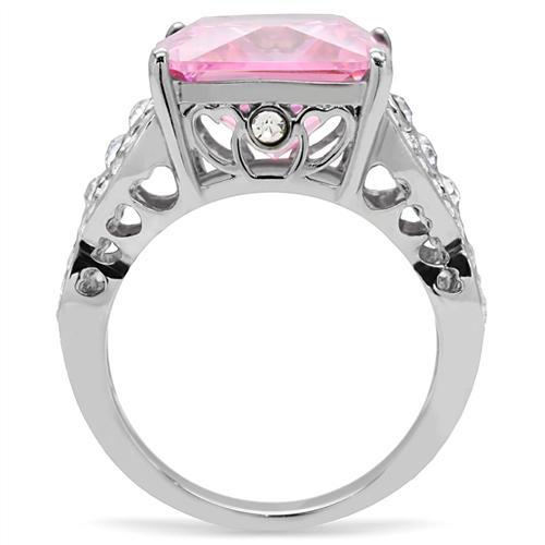 High polished (no plating) Stainless Steel Ring with AAA Grade CZ in Rose