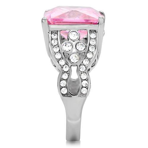 High polished (no plating) Stainless Steel Ring with AAA Grade CZ in Rose