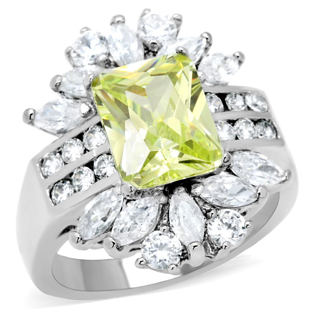 High polished (no plating) Stainless Steel Ring with AAA Grade CZ in Apple Green color
