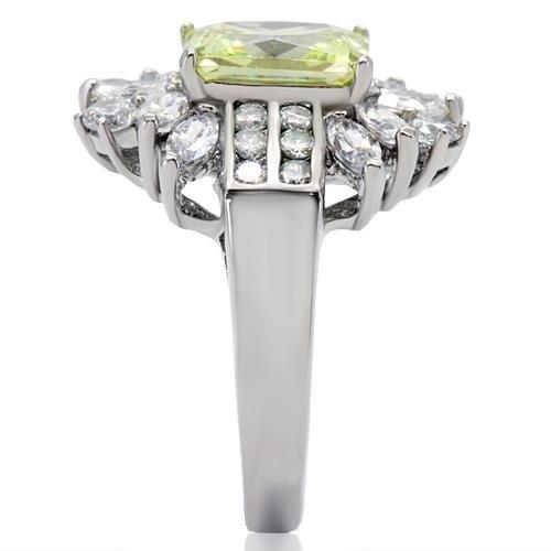 High polished (no plating) Stainless Steel Ring with AAA Grade CZ in Apple Green color