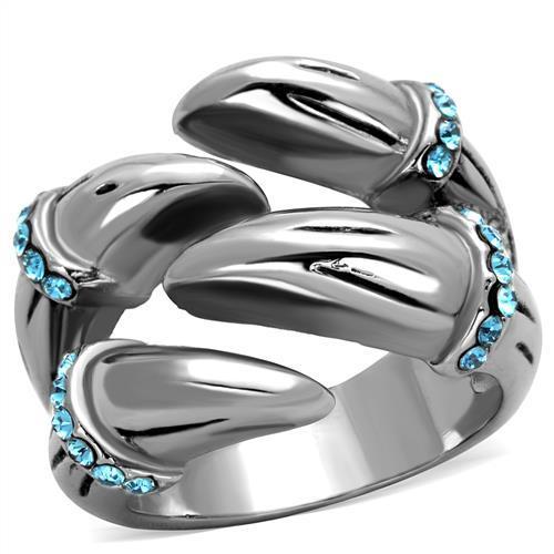 High polished (no plating) Stainless Steel Ring with Top Grade Crystal in Sapphire