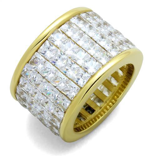 IP Gold(Ion Plating) Stainless Steel Ring with AAA Grade CZ in Clear