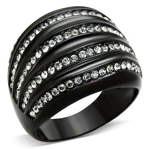 IP Black(Ion Plating) Stainless Steel Ring with Top Grade Crystal in Black Diamond