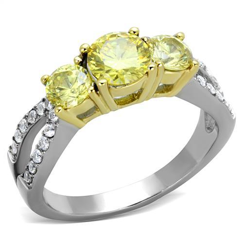 Two-Tone IP Gold (Ion Plating) Stainless Steel Ring with AAA Grade CZ in Topaz