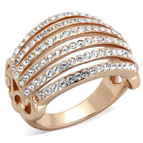 IP Rose Gold(Ion Plating) Stainless Steel Ring with Top Grade Crystal in Clear