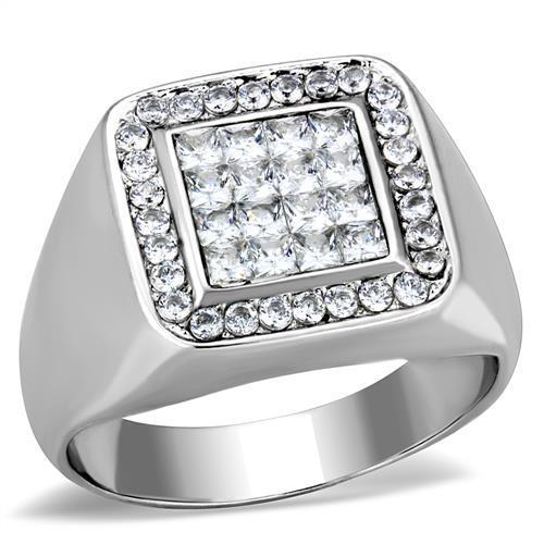 High polished (no plating) Stainless Steel Ring with AAA Grade CZ in Clear