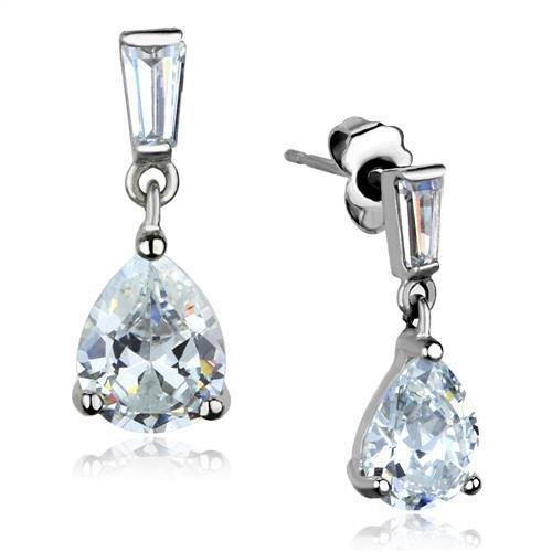 High polished (no plating) Stainless Steel Earrings with AAA Grade CZ in Clear