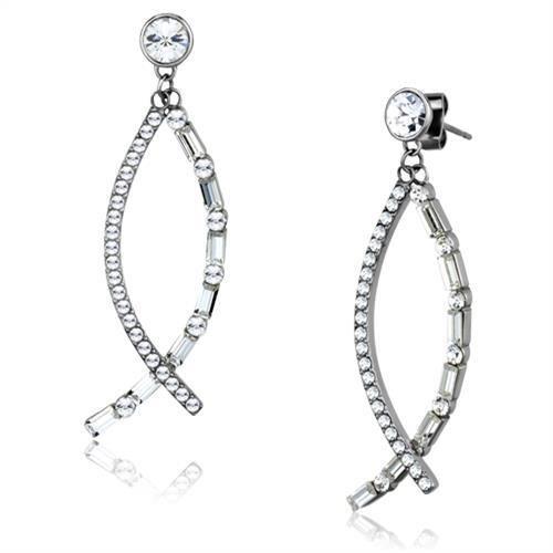 High polished (no plating) Stainless Steel Earrings with Top Grade Crystal in Clear