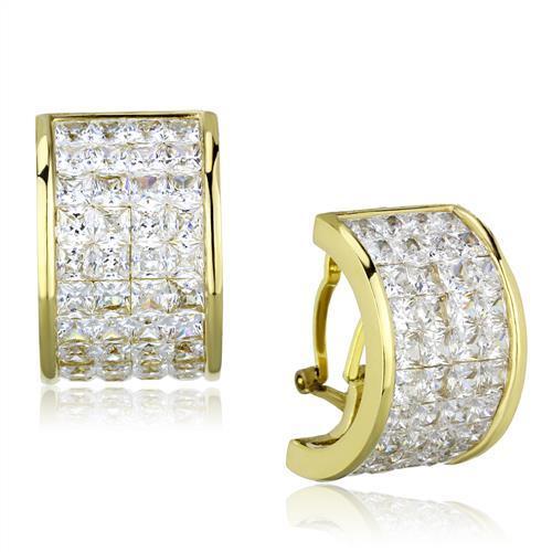 IP Gold(Ion Plating) Stainless Steel Earrings with AAA Grade CZ in Clear