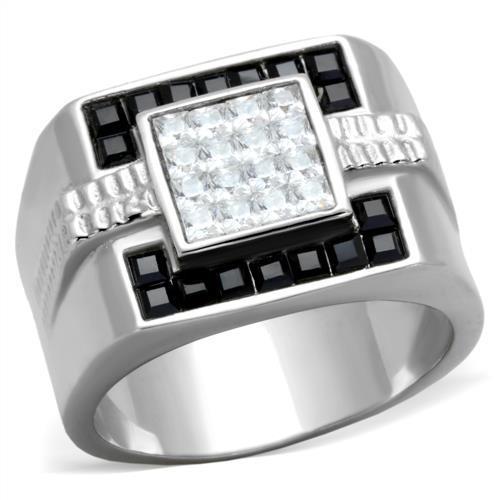High polished (no plating) Stainless Steel Ring with Top Grade Crystal in Jet