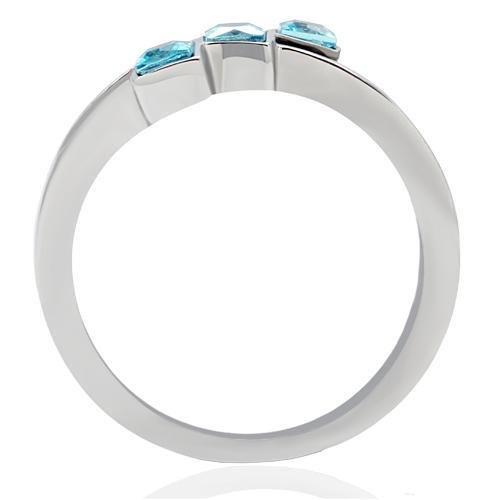 High polished (no plating) Stainless Steel Ring with Synthetic Synthetic Glass in Sea Blue
