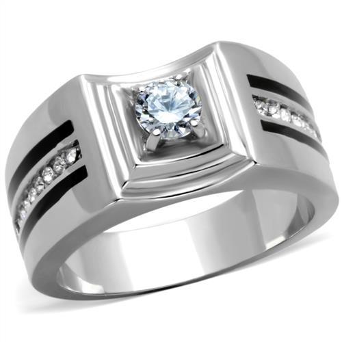 High polished (no plating) Stainless Steel Ring with AAA Grade CZ in Clear