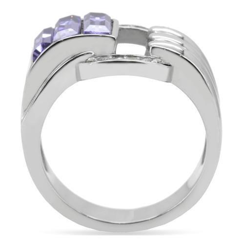 High polished (no plating) Stainless Steel Ring with Top Grade Crystal in Tanzanite