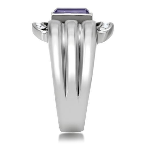High polished (no plating) Stainless Steel Ring with Top Grade Crystal in Tanzanite