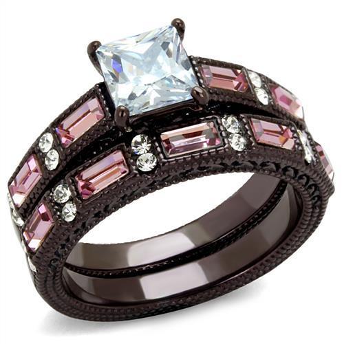 IP Dark Brown (IP coffee) Stainless Steel Ring with AAA Grade CZ in Clear