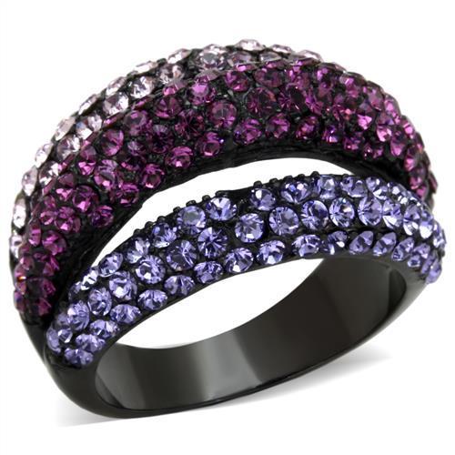 IP Black(Ion Plating) Stainless Steel Ring with Top Grade Crystal in Multi Color