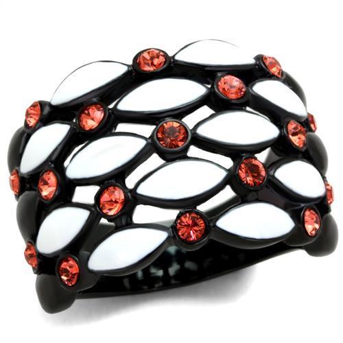 IP Black(Ion Plating) Stainless Steel Ring with Top Grade Crystal in Garnet