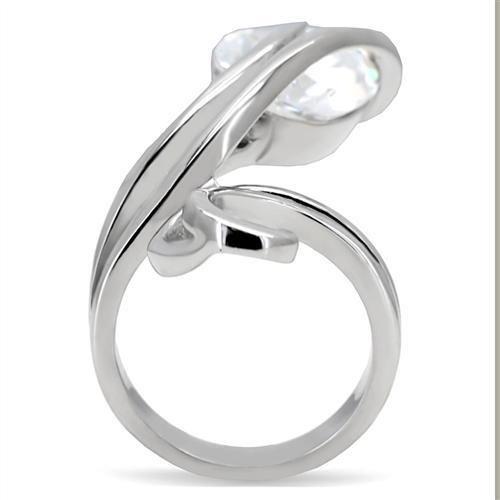 High polished (no plating) Stainless Steel Ring with AAA Grade CZ in Clear