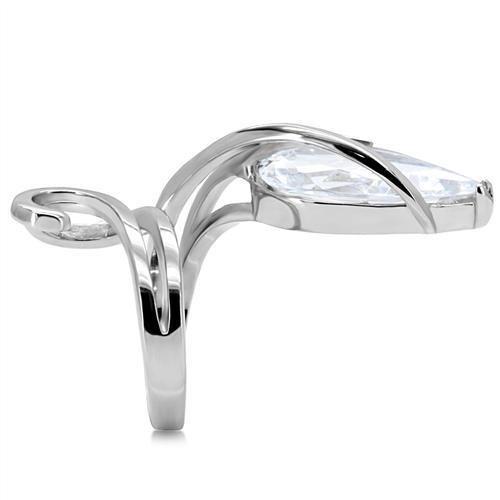 High polished (no plating) Stainless Steel Ring with AAA Grade CZ in Clear