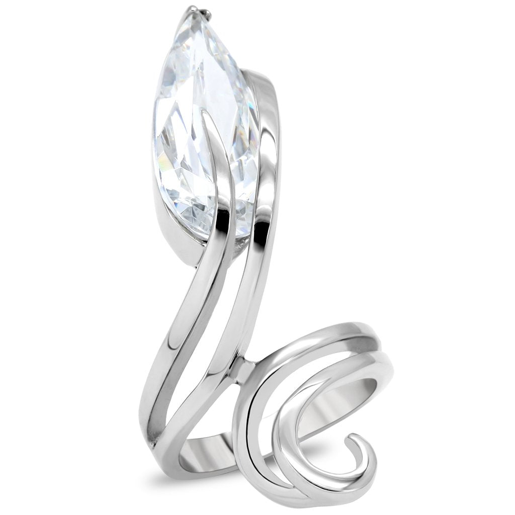 High polished (no plating) Stainless Steel Ring with AAA Grade CZ in Clear