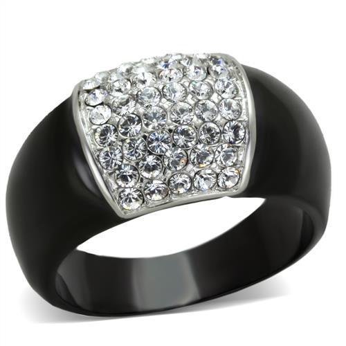 Two-Tone IP Black (Ion Plating) Stainless Steel Ring with Top Grade Crystal in Clear
