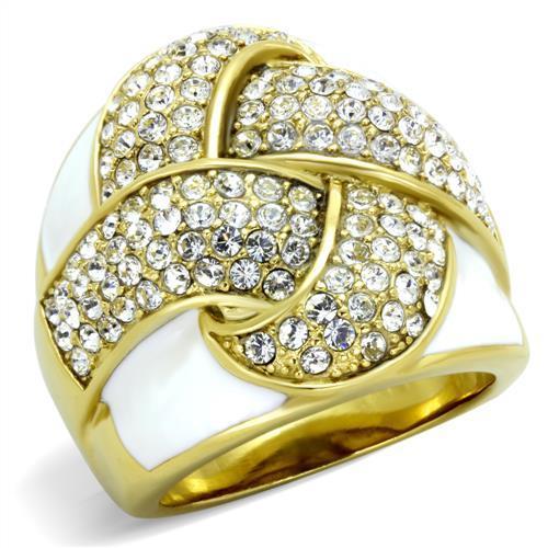 IP Gold(Ion Plating) Stainless Steel Ring with Top Grade Crystal in Clear