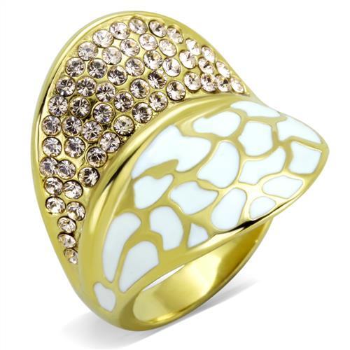 IP Gold(Ion Plating) Stainless Steel Ring with Top Grade Crystal in Clear