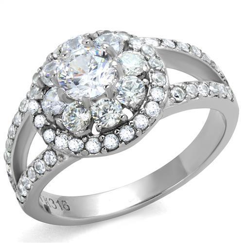 High polished (no plating) Stainless Steel Ring with AAA Grade CZ in Clear
