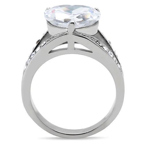 High polished (no plating) Stainless Steel Ring with AAA Grade CZ in Clear