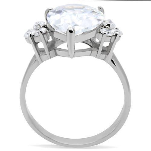 High polished (no plating) Stainless Steel Ring with AAA Grade CZ in Clear