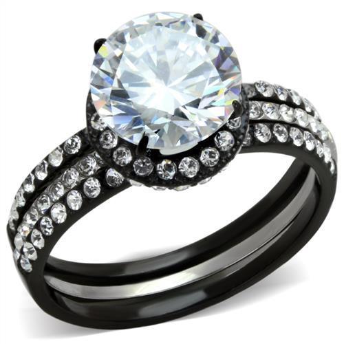 Two-Tone IP Black (Ion Plating) Stainless Steel Ring with AAA Grade CZ in Clear