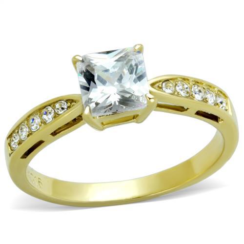 IP Gold(Ion Plating) Stainless Steel Ring with AAA Grade CZ in Clear