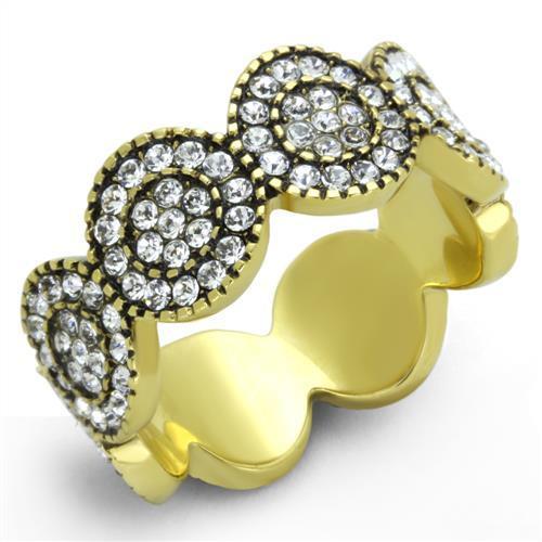 IP Gold(Ion Plating) Stainless Steel Ring with Top Grade Crystal in Clear