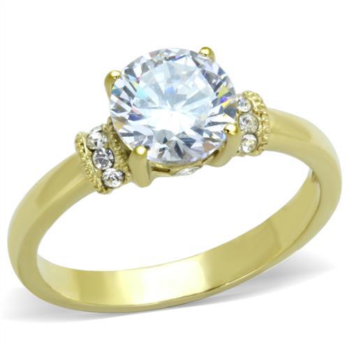 IP Gold(Ion Plating) Stainless Steel Ring with AAA Grade CZ in Clear