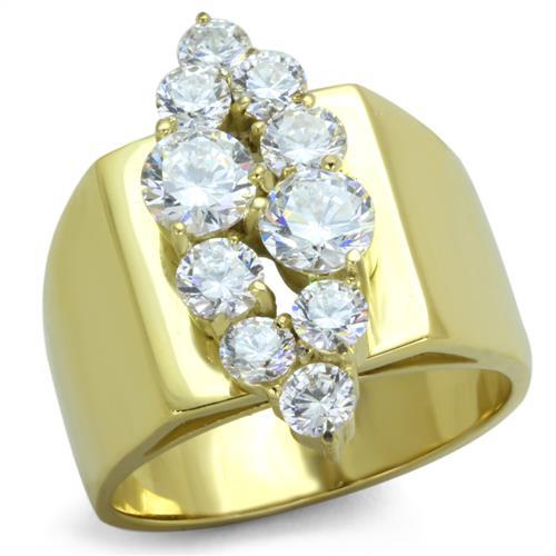 IP Gold(Ion Plating) Stainless Steel Ring with AAA Grade CZ in Clear