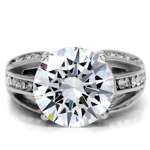 High polished (no plating) Stainless Steel Ring with AAA Grade CZ in Clear