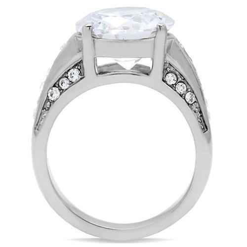 High polished (no plating) Stainless Steel Ring with AAA Grade CZ in Clear