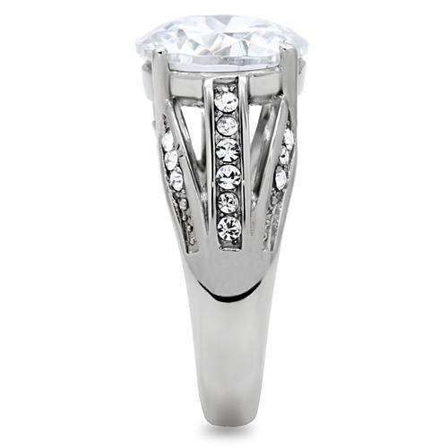 High polished (no plating) Stainless Steel Ring with AAA Grade CZ in Clear