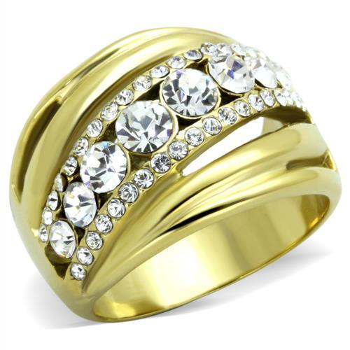 IP Gold(Ion Plating) Stainless Steel Ring with Top Grade Crystal in Clear