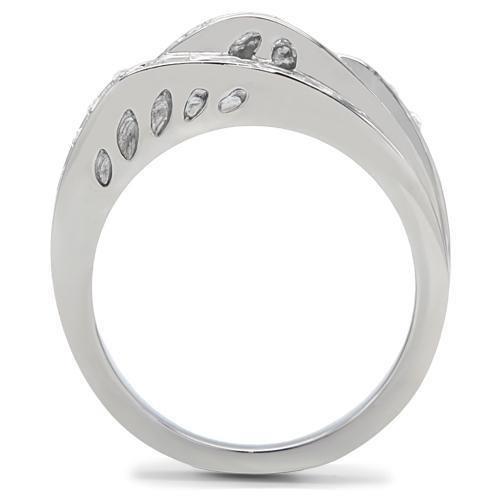 High polished (no plating) Stainless Steel Ring with Top Grade Crystal in Clear