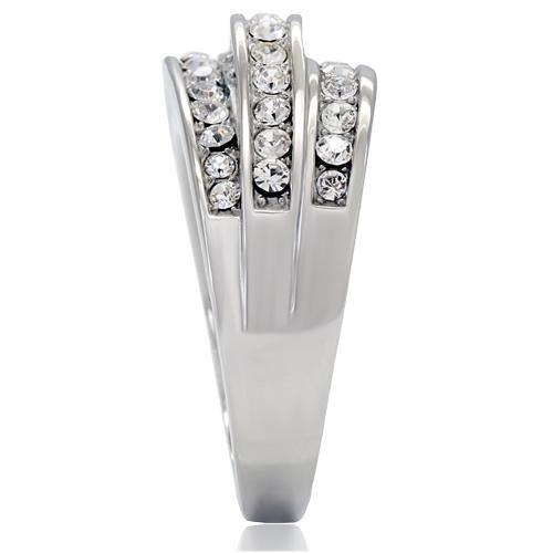 High polished (no plating) Stainless Steel Ring with Top Grade Crystal in Clear