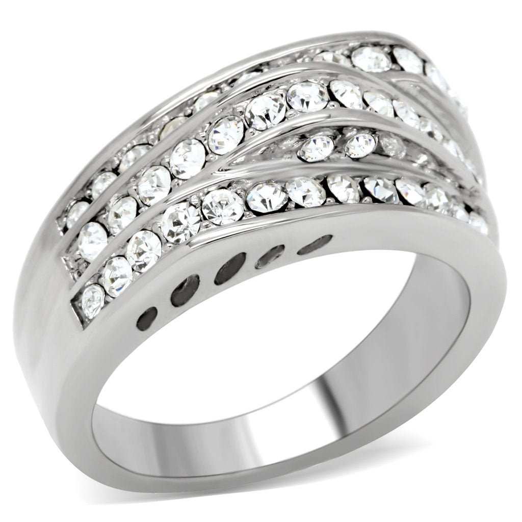 High polished (no plating) Stainless Steel Ring with Top Grade Crystal in Clear