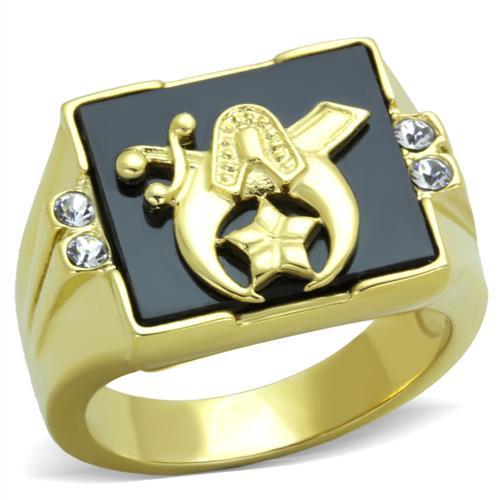 IP Gold(Ion Plating) Stainless Steel Ring with Synthetic Onyx in Jet