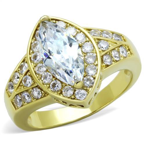 IP Gold(Ion Plating) Stainless Steel Ring with AAA Grade CZ in Clear