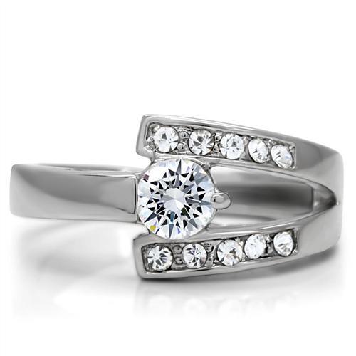 High polished (no plating) Stainless Steel Ring with AAA Grade CZ in Clear