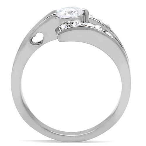High polished (no plating) Stainless Steel Ring with AAA Grade CZ in Clear