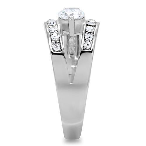 High polished (no plating) Stainless Steel Ring with AAA Grade CZ in Clear