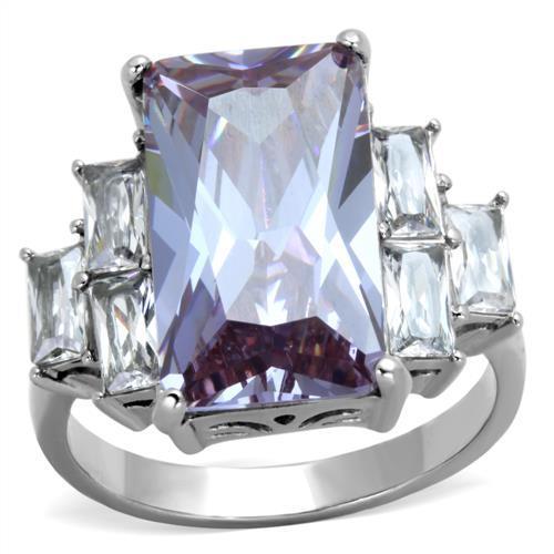 High polished (no plating) Stainless Steel Ring with AAA Grade CZ in Light Amethyst