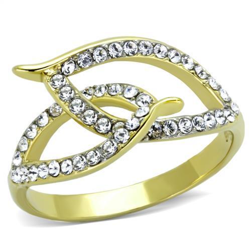 Two-Tone IP Gold (Ion Plating) Stainless Steel Ring with Top Grade Crystal in Clear